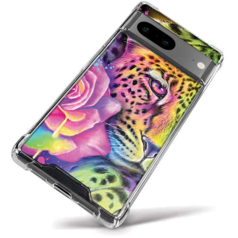 Neon Rainbow Cheetah with Rose by Sheena Pike Google Pixel 8a Clear Case